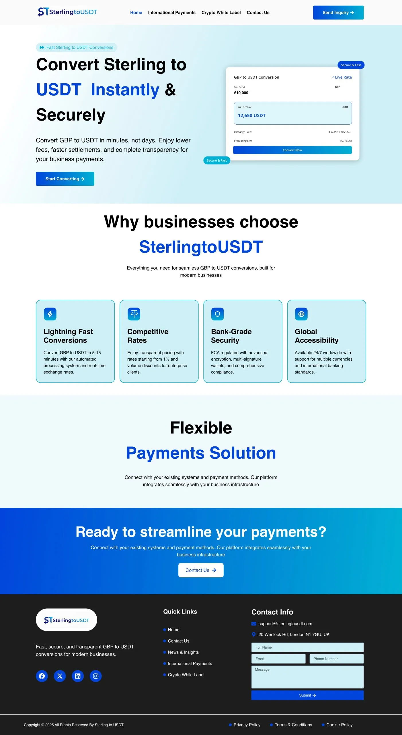 Sterling to USDT website preview